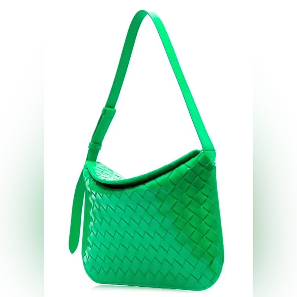 BRAND NEW BOTTEGA VENETA GREEN INTRECCIATO WEAVE SHOULDER LEATHER BAG PURSE - Picture 3 of 13